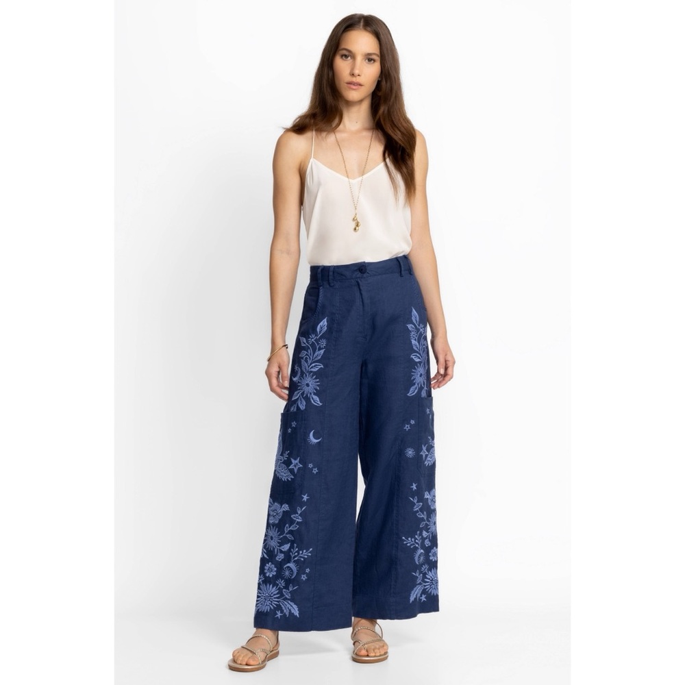 Johnny Was JW Los Angeles Oleander Linen Wide Leg Cropped Pants Embroidered Sz 6 - Picture 13 of 14